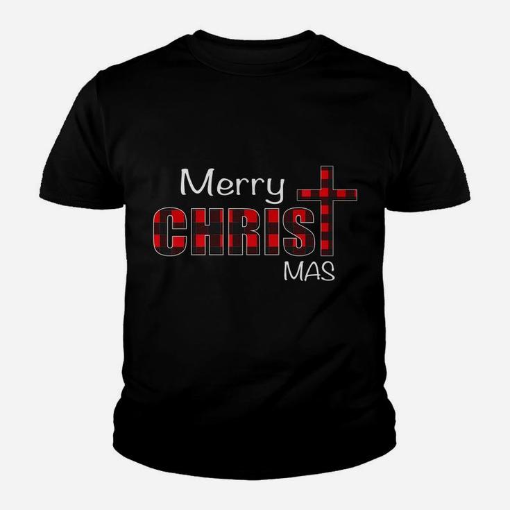 Merry Christmas Shirt Christians Gifts Buffalo Plaid Pajamas Youth T-shirt