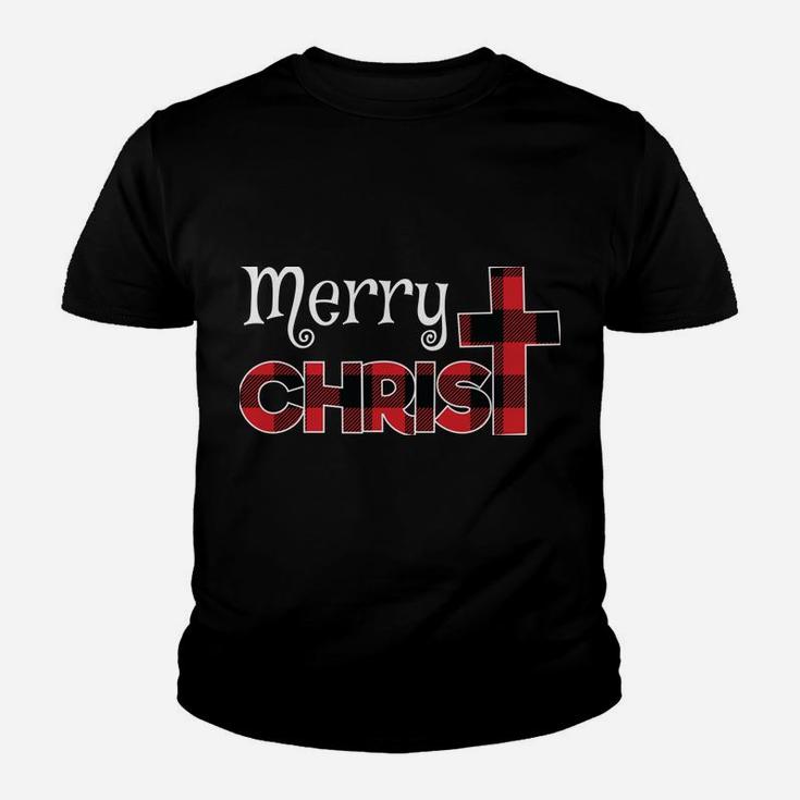 Merry Christmas Shirt Christians Gifts Buffalo Plaid Pajamas Youth T-shirt