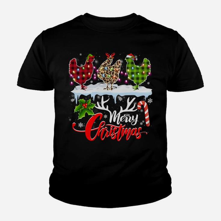 Merry Christmas Three Chicken Buffalo Leopard Red Plaid Youth T-shirt