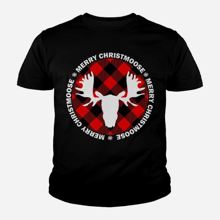 Merry Christmoose Buffallo Plaid Funny Moose Christmas Pj Youth T-shirt