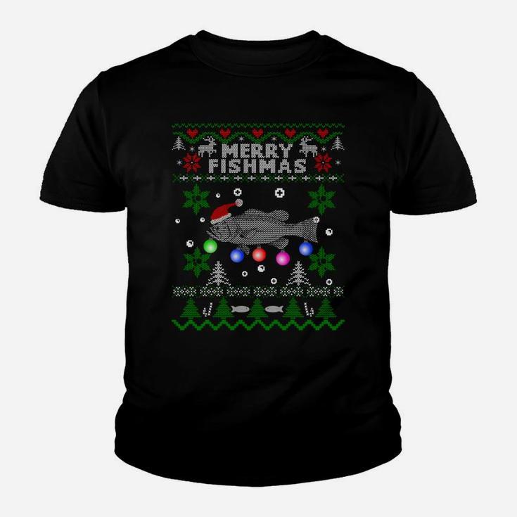 Merry Fishmas Ugly Christmas Fishing Gifts Large Mouth Bass Sweatshirt Youth T-shirt