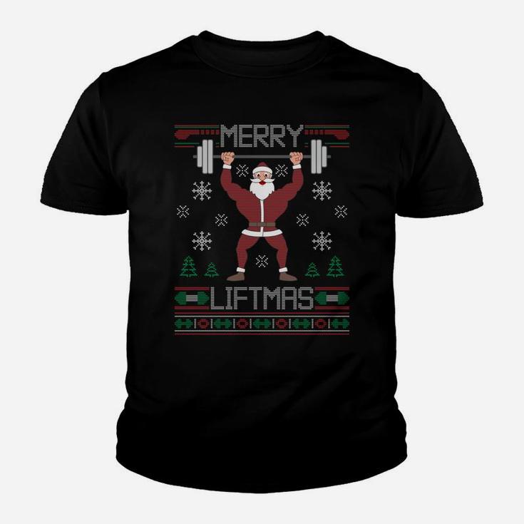 Merry Liftmas Ugly Christmas Sweater Gym Workout Long Sleeve Youth T-shirt