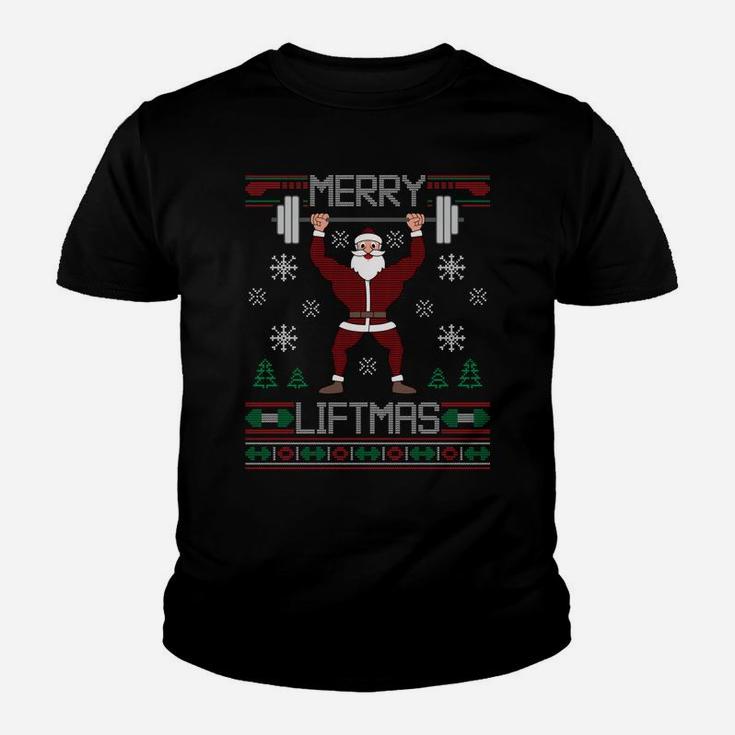 Merry Liftmas Ugly Christmas Sweater Santa Claus Gym Workout Youth T-shirt