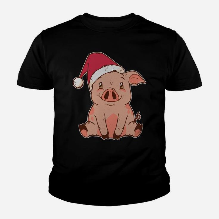 Merry Pigmas Pig With Christmas Santa Hat Funny Pigs Lover Youth T-shirt