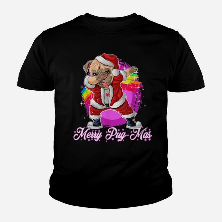 Merry Pugmas Cute Dabbing Pug Santa Youth T-shirt
