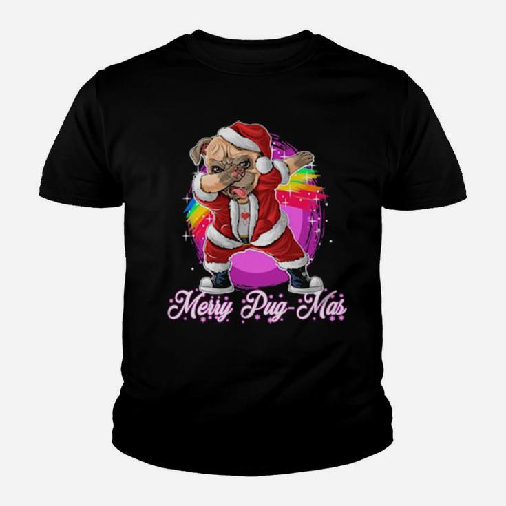 Merry Pugmas Dabbing Pug Santa Youth T-shirt