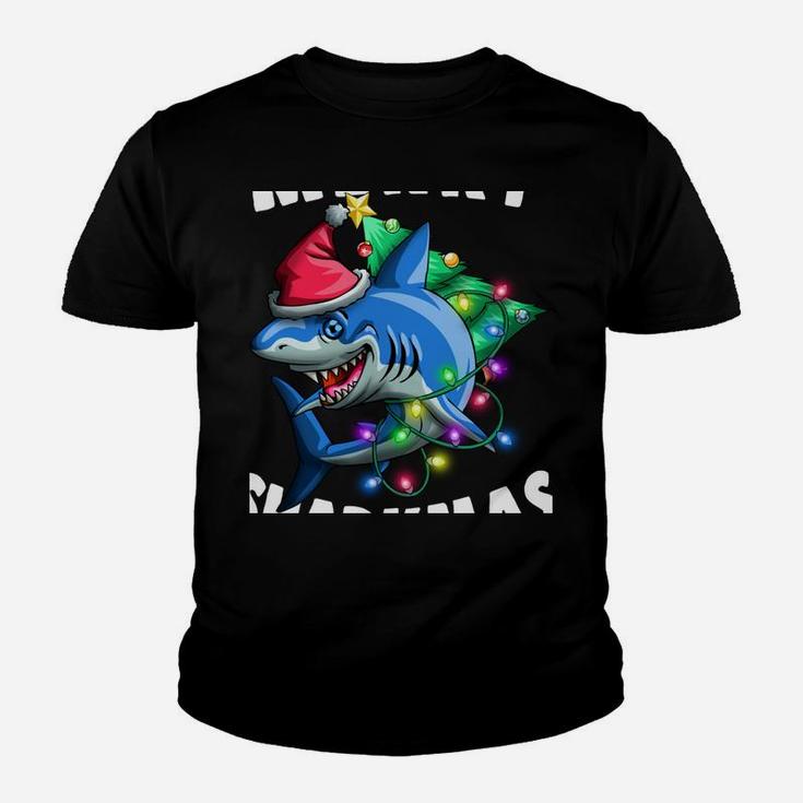 Merry Sharkmas Funny Santa Shark Ugly Christmas Xmas Lights Youth T-shirt