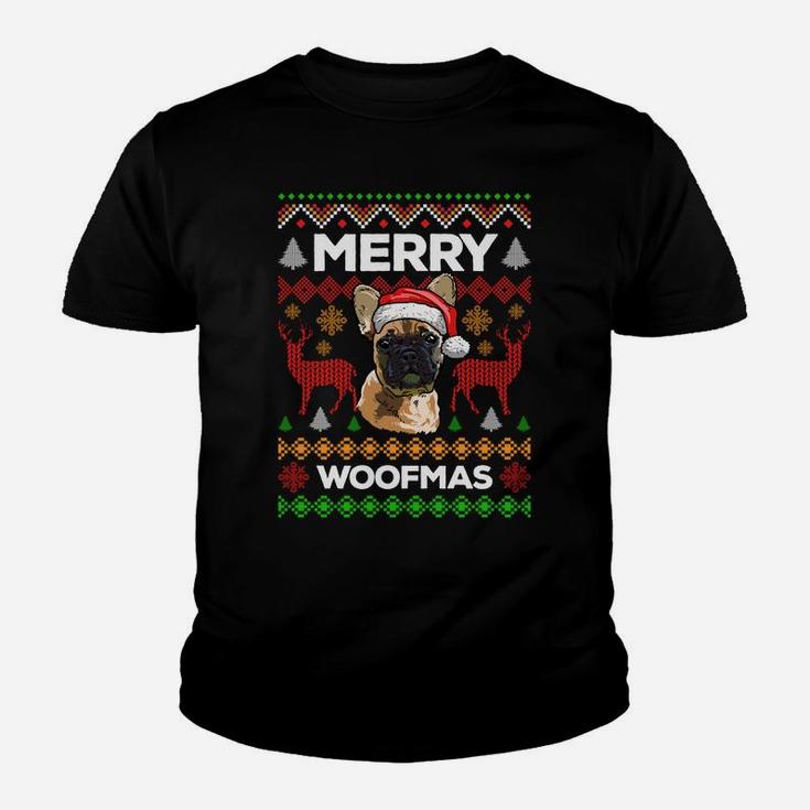 Merry Woofmas Ugly Sweater Christmas French Bulldog Lover Sweatshirt Youth T-shirt
