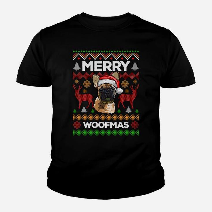 Merry Woofmas Ugly Sweater Christmas French Bulldog Lover Youth T-shirt