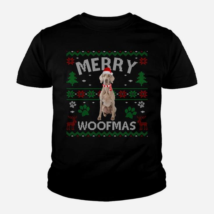 Merry Woofmas Weimaraner Ugly Sweater Santa Hat Sweatshirt Youth T-shirt