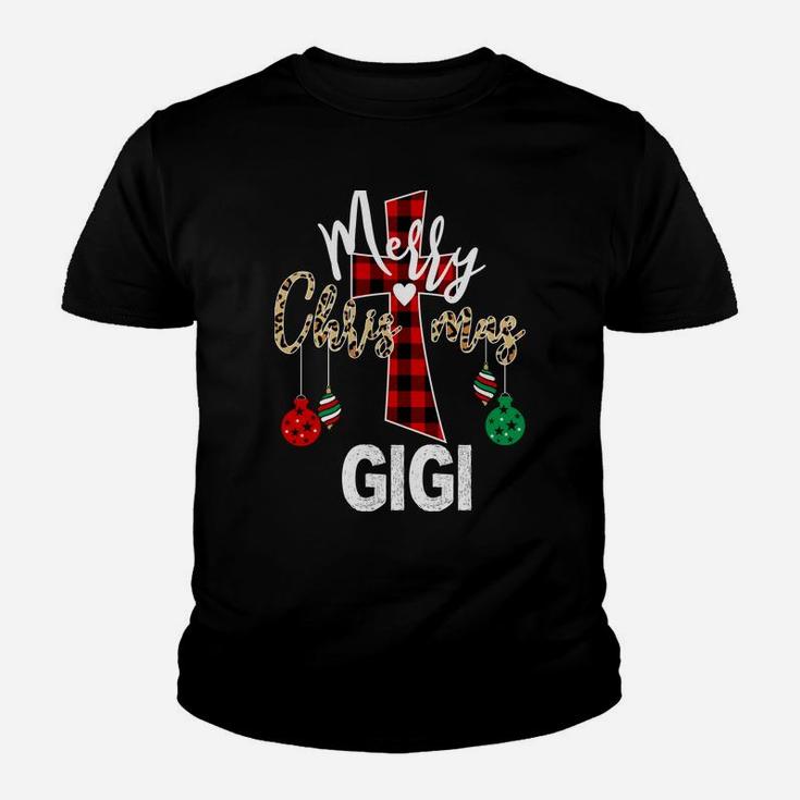 Merry Xmas Gigi God Cross Christian Buffalo Plaid & Leopard Sweatshirt Youth T-shirt