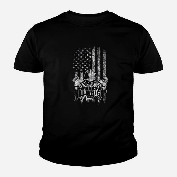 Millwright Skull And Wrenches American Flag Youth T-shirt