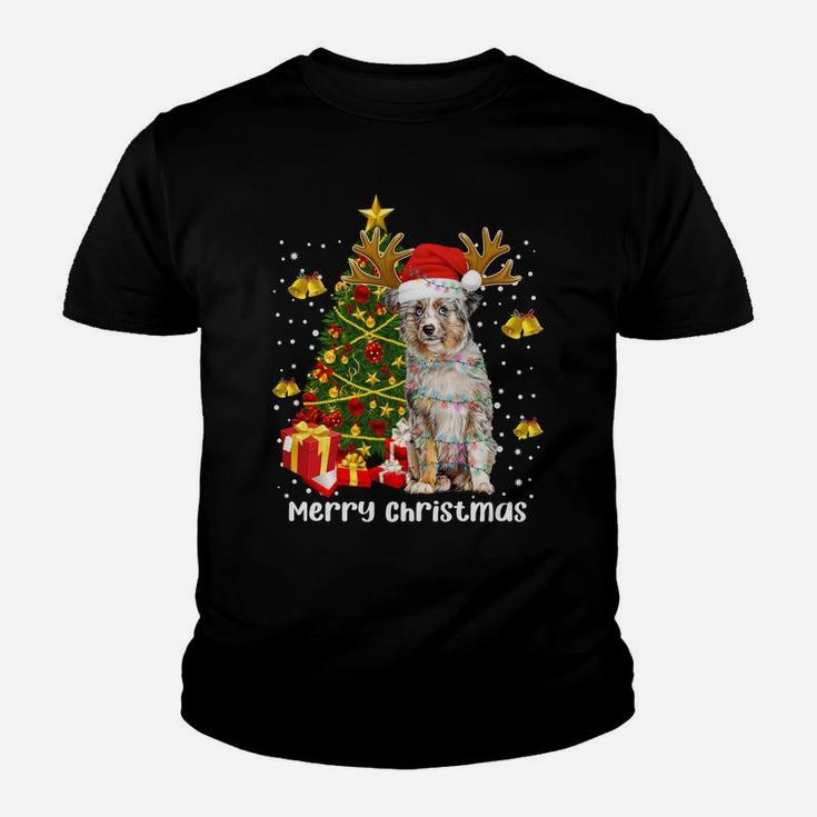 Miniature American Shepherd Christmas Lights Santa Xmas Dog Sweatshirt Youth T-shirt