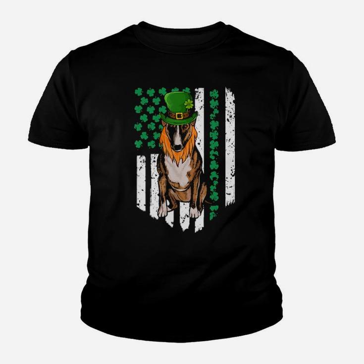 Miniature Bull Terrier St Patricks Day Irish American Flag Youth T-shirt