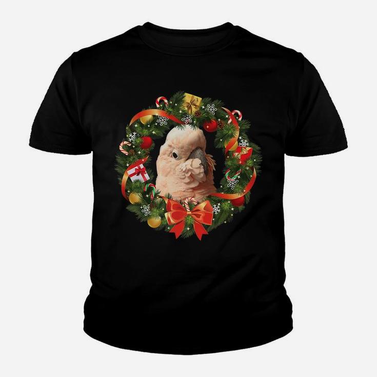 Moluccan Cockatoo Parrot Christmas Wreath Youth T-shirt