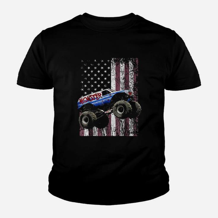 Monster Truck American Flag Racing Youth T-shirt