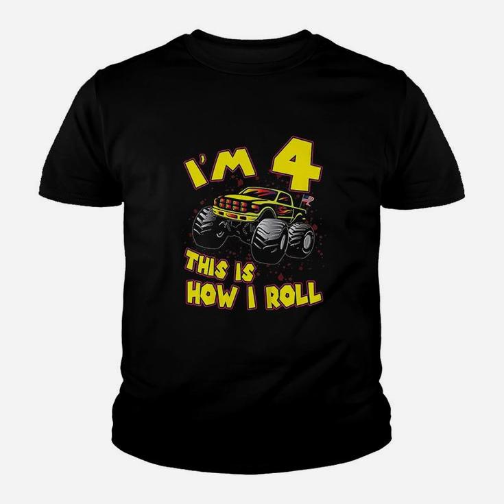 Monster Truck I Am 4 This Is How I Roll Gift 4Th Birthday Youth T-shirt