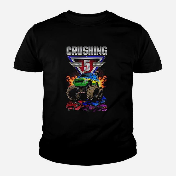 Monster Trucks Crushing 5 5Th Birthday Five Year Old Youth T-shirt