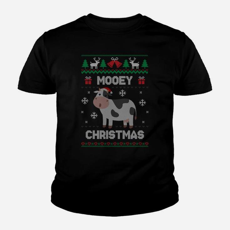 Mooey Christmas Cow Santa Claus Hat Ugly Christmas Sweater Sweatshirt Youth T-shirt