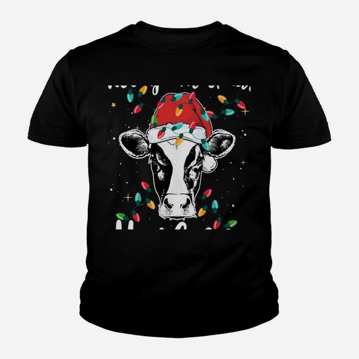 Mooey Christmas Heifers Santa Xmas Lights Cow Lovers Youth T-shirt