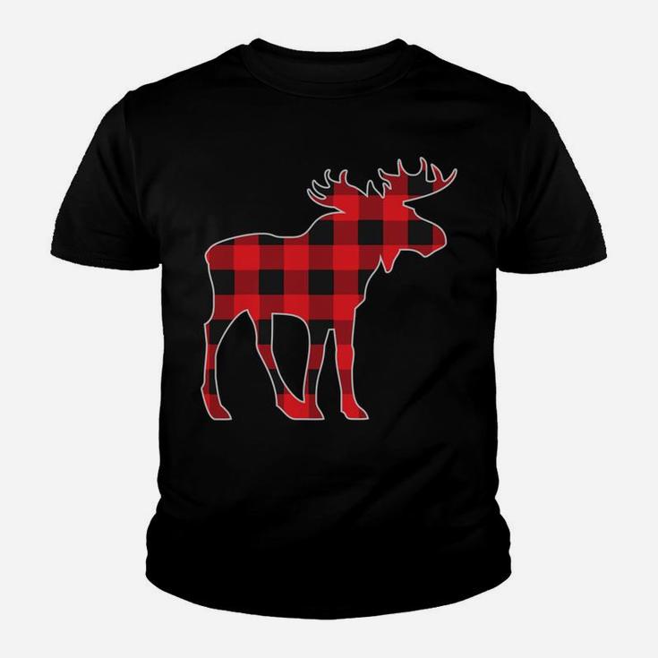 Moose Elk Plaid Buffalo Check Pajama Lumberjack Christmas Youth T-shirt