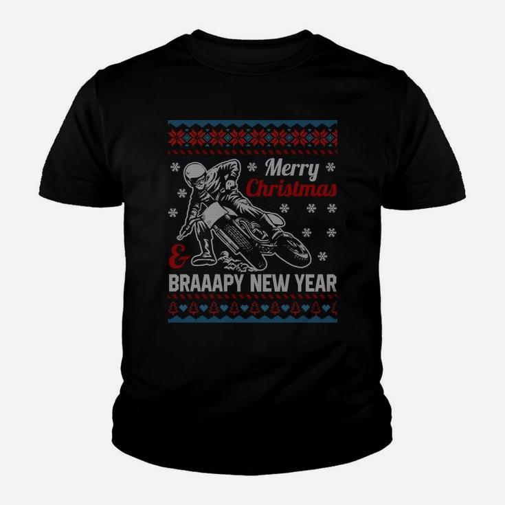 Motocross Dirt Bike Braaapy New Year Ugly Christmas Sweater Sweatshirt Youth T-shirt