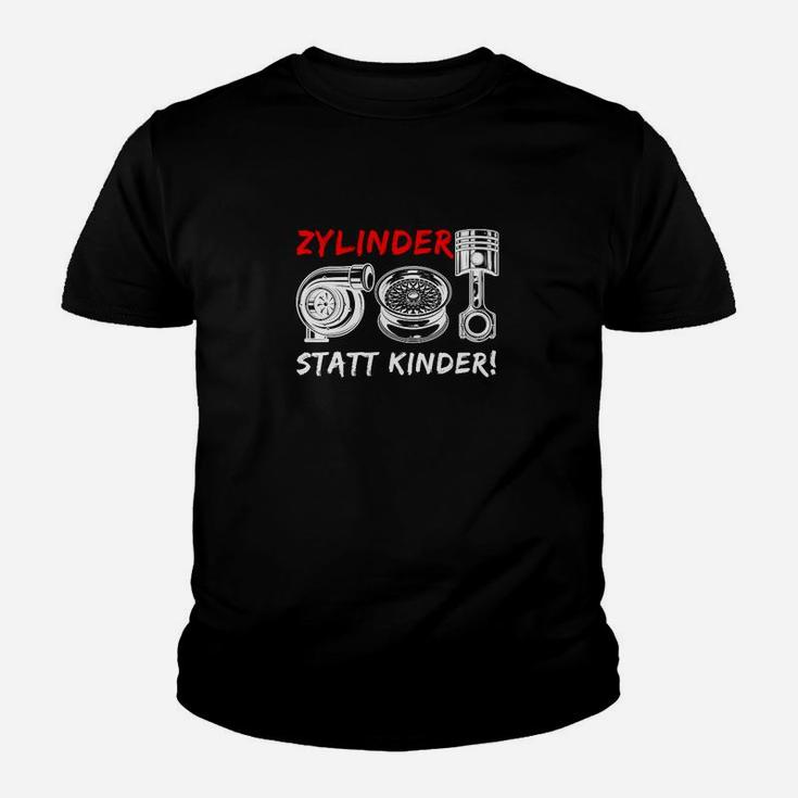 Motorbegeistertes Kinder Tshirt 'Zylinder statt Kinder', Motorgrafik - Schwarz