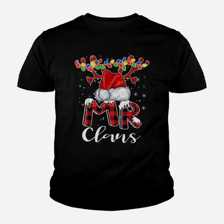 Mr Claus Costume Christmas Pajama Buffalo Plaid Santa Family Youth T-shirt