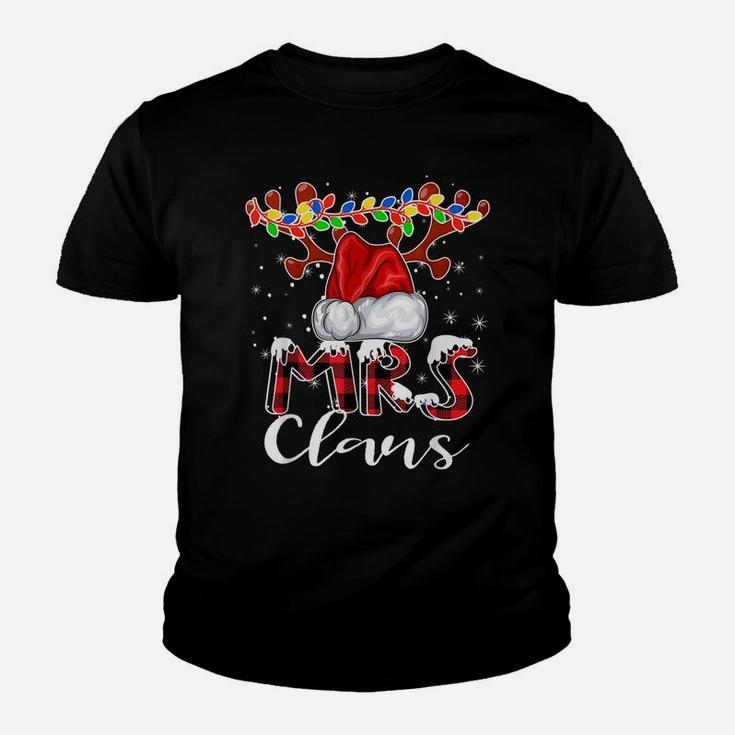 Mrs Santa Claus Buffalo Plaid Christmas Pajama Matching Fun Youth T-shirt
