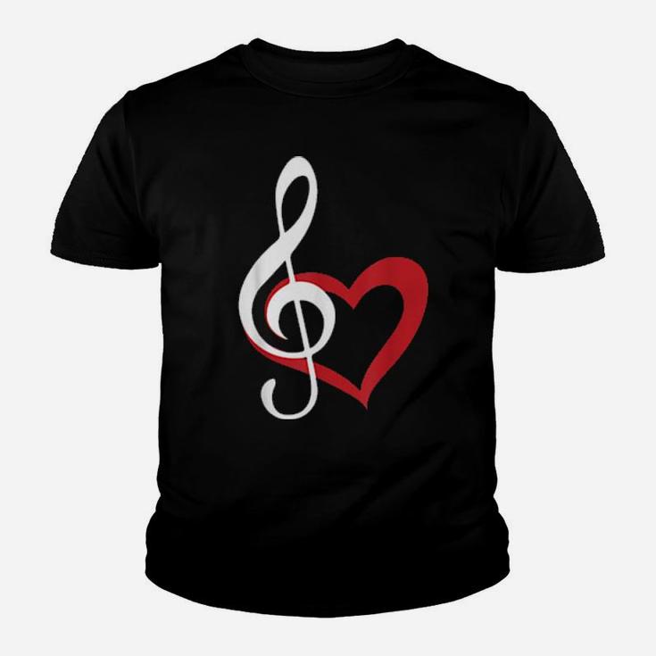 Music Clef With Red Heart For Musicians Youth T-shirt