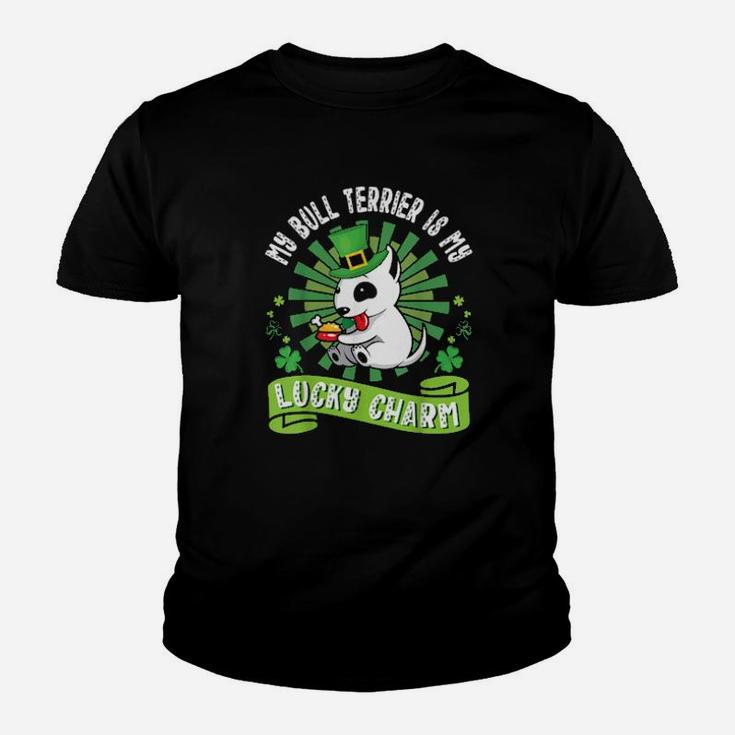 My Bull Terrier Dog Is My Lucky Charm Patrick Day Dad Mom Youth T-shirt