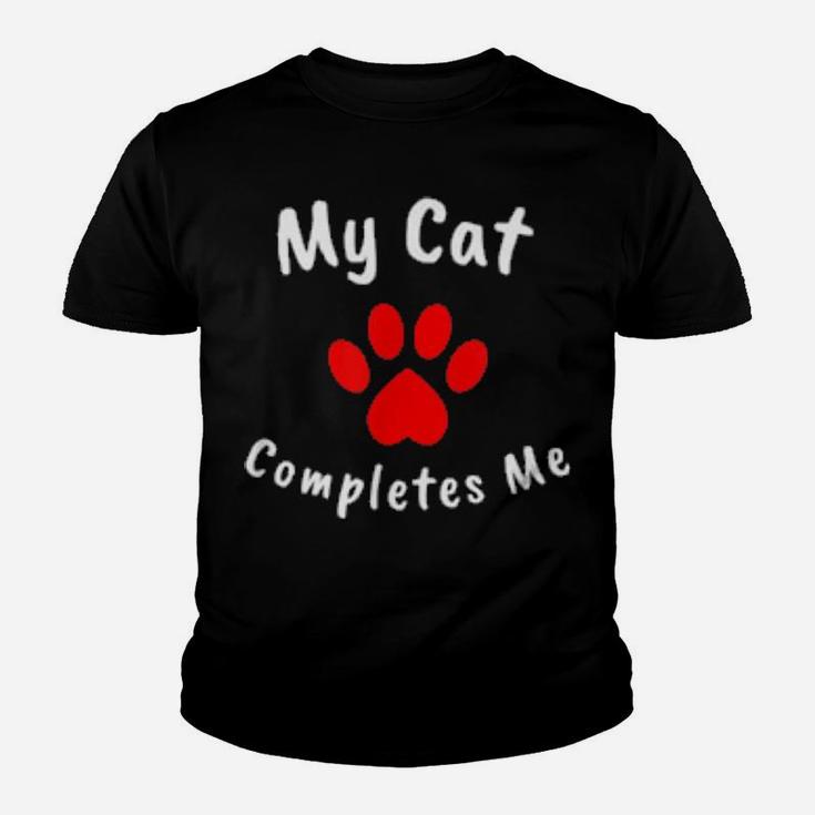 My Cat Completes Me Valentine Heart Paw Print Youth T-shirt