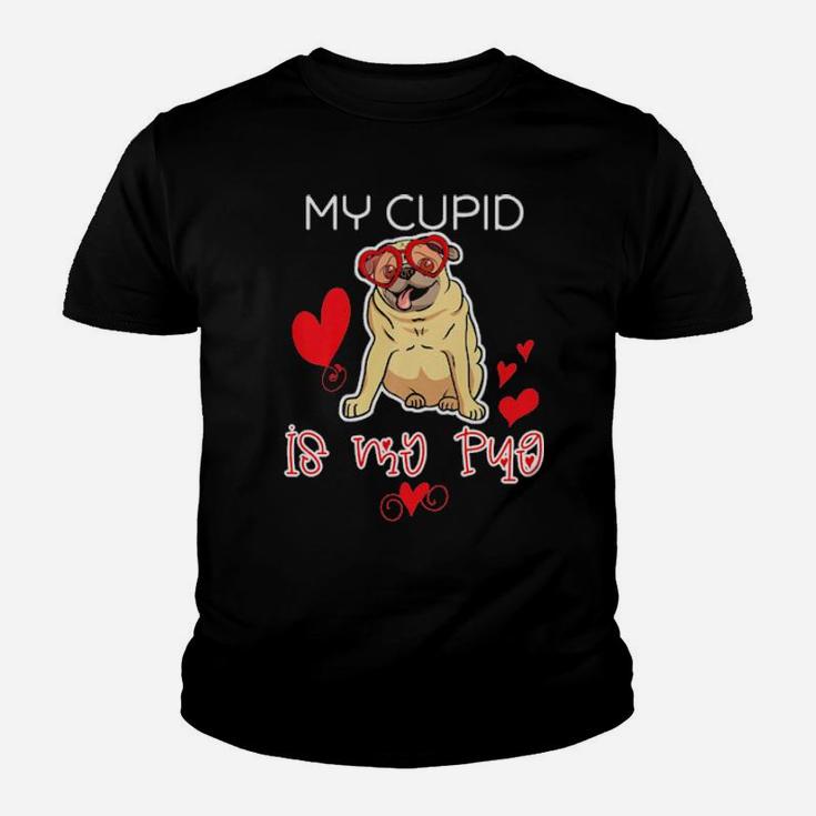 My Cupid Is My Pug Valentines Day Print Youth T-shirt
