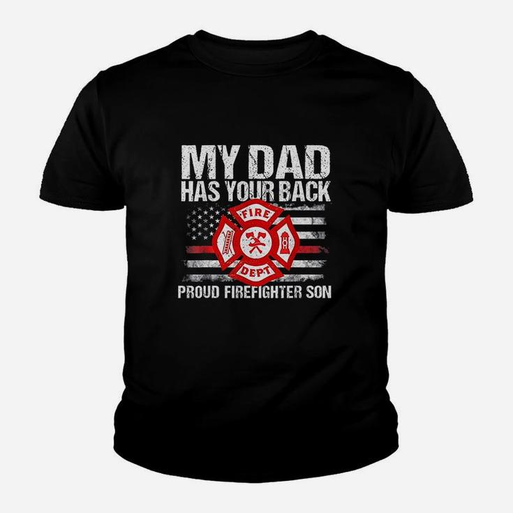 My Dad Has Your Back Firefighter Flag Family Son Gift Idea Youth T-shirt