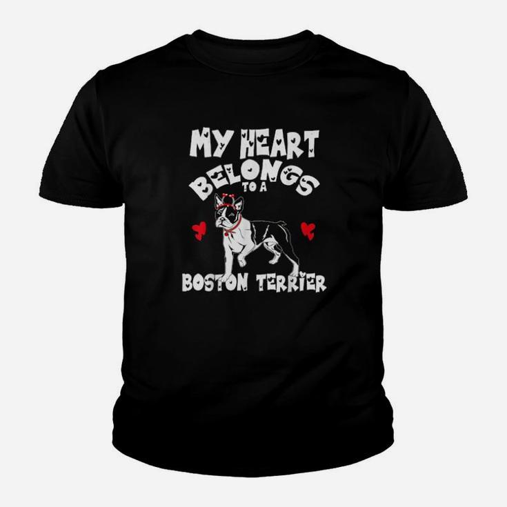 My Heart Belongs To A Boston Terrier Headband Valentines Youth T-shirt