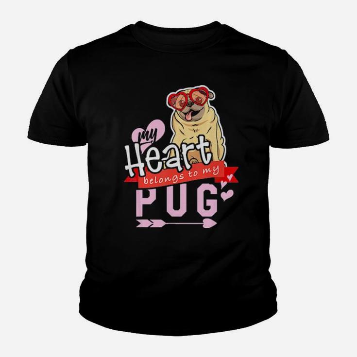 My Heart Belongs To My Pug Pug Valentines Youth T-shirt