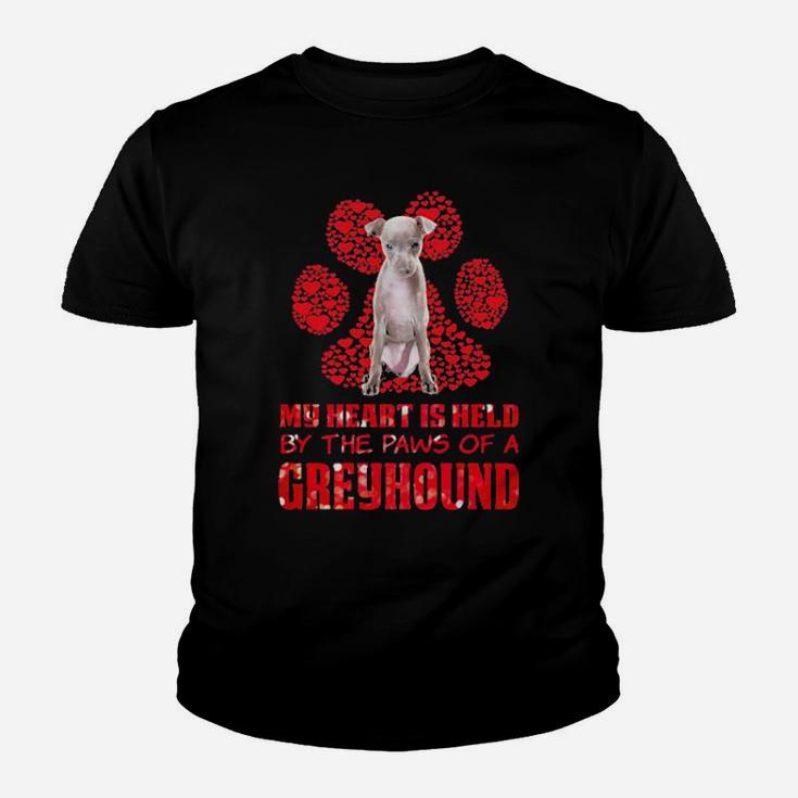 My Heart Is Held By The Paws Of A Greyhound Valentines Day Youth T-shirt