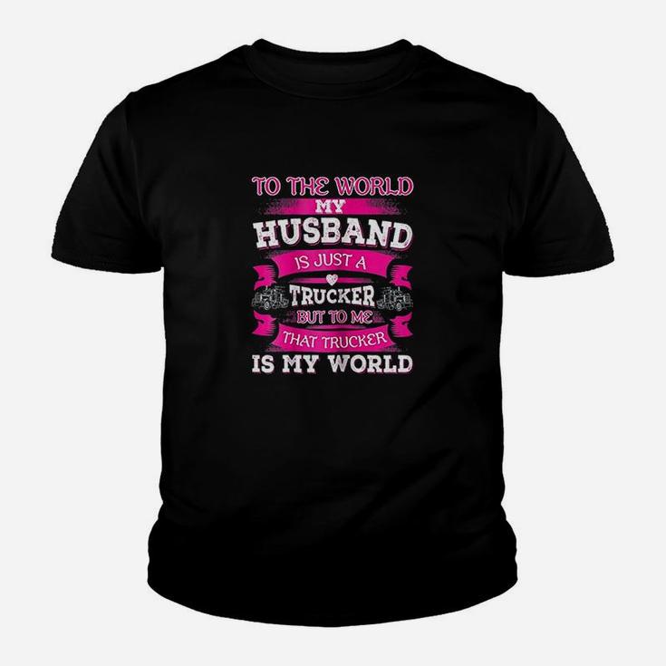 My Truck Driver Is My World Trucker Wife Youth T-shirt