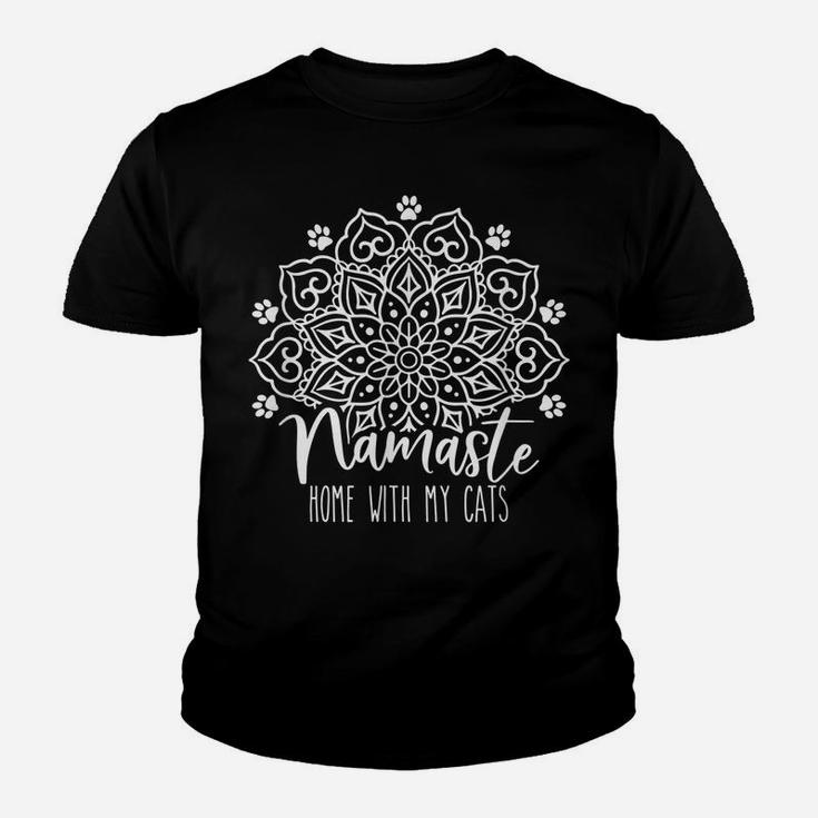 Namaste Home With My Cats Mandala, Fun Yoga Cat Lovers Youth T-shirt