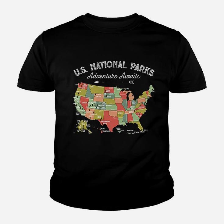 National Parks Map Camping Youth T-shirt