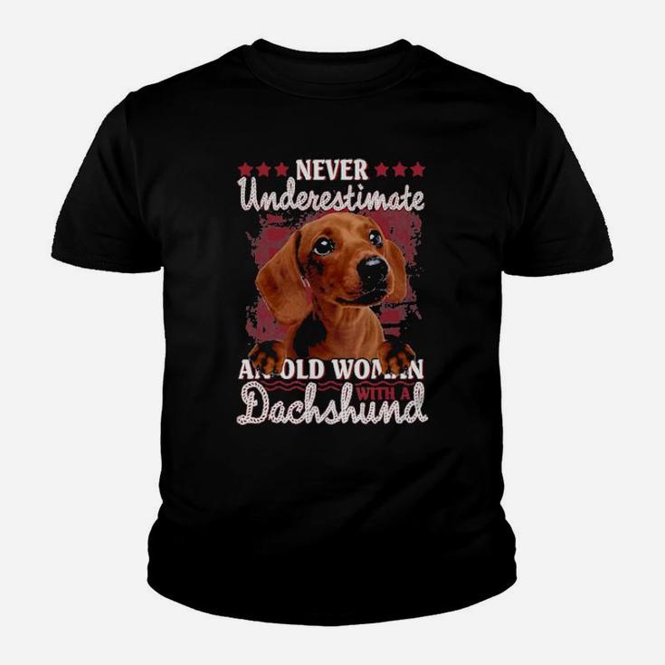 Never Underestimate An Old Woman With A Dachshund Youth T-shirt