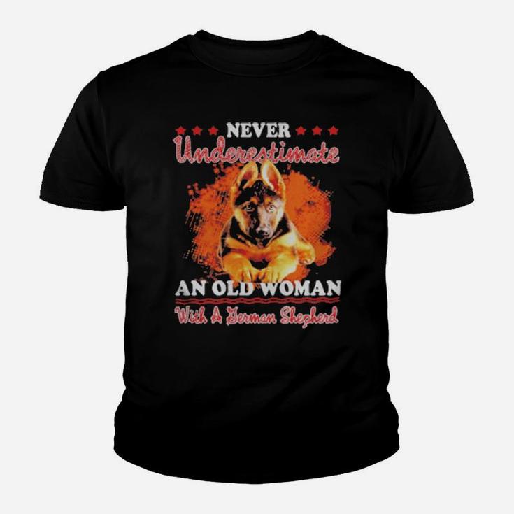 Never Underestimate An Old Woman With A German Shepherd Youth T-shirt