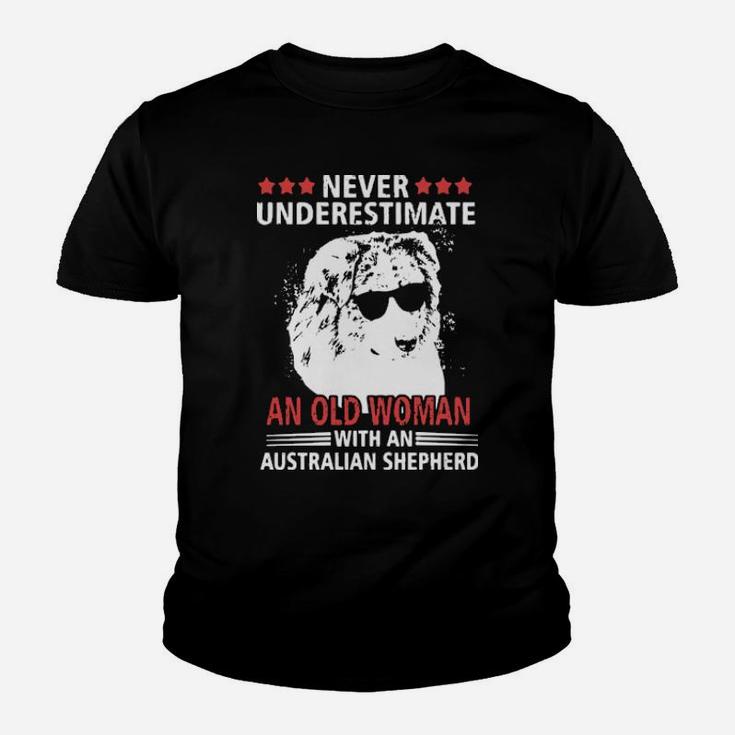 Never Underestimate An Old Woman With An Australian Shepherd Youth T-shirt