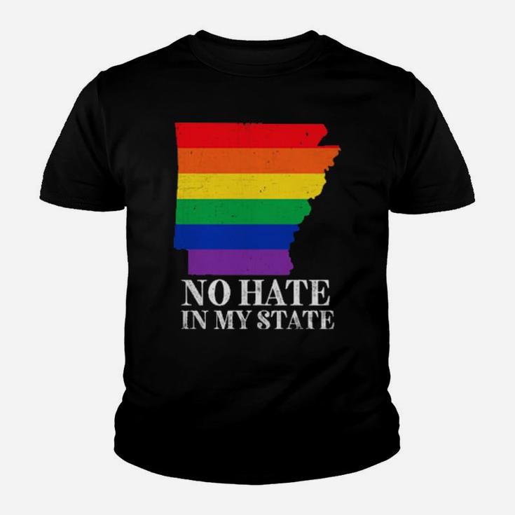 No Hate In My State Arkanas Map Lgbt Pride Rainbow Youth T-shirt