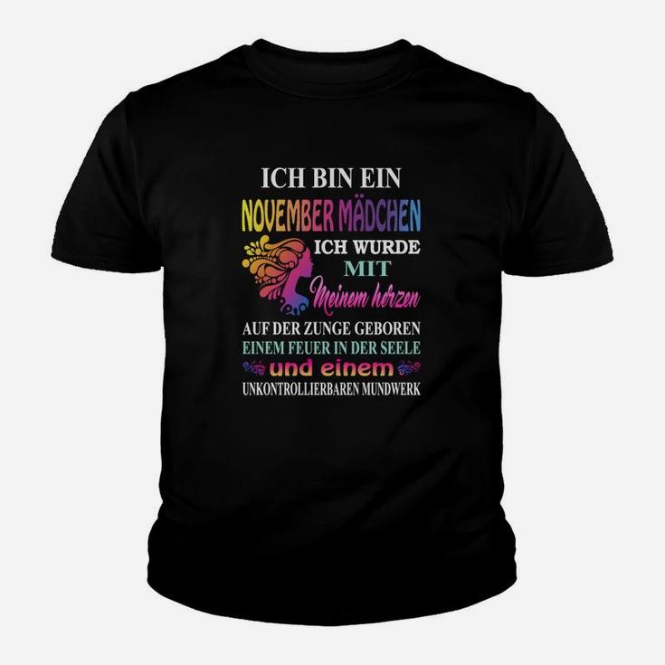 November Mädchen Kinder Tshirt, Feuer & Temperament, Lustiges Damen Tee