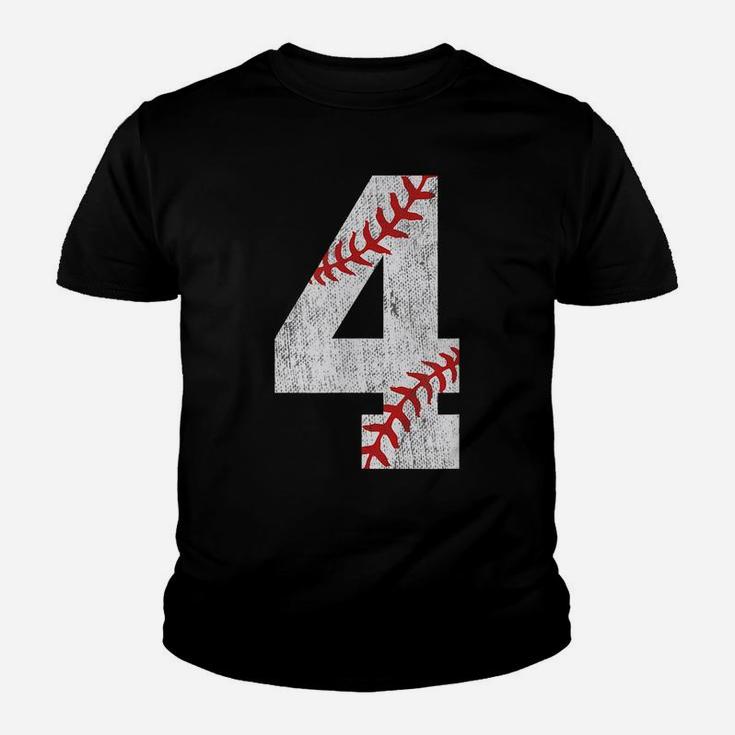 Number 4 Vintage 4Th Birthday Baseball Lover 4 Years Old Youth T-shirt