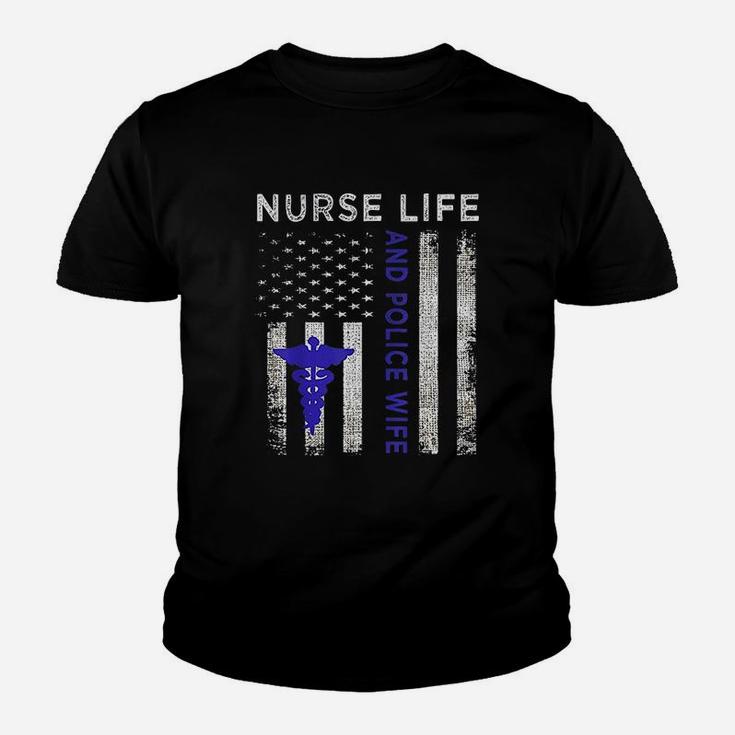 Nurse Life And Police Wife Vintage Flag American Youth T-shirt