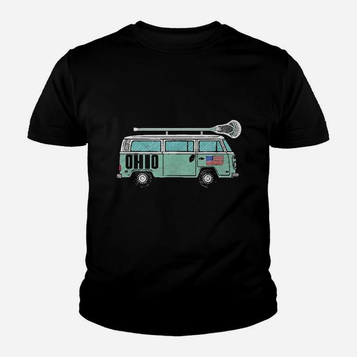 Ohio Retro Hippie Van State Lacrosse Lax Graphic Youth T-shirt