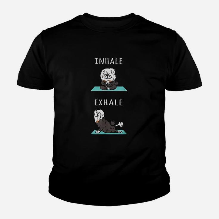Old English Sheepdog Yoga Inhale Exhale Funny Youth T-shirt