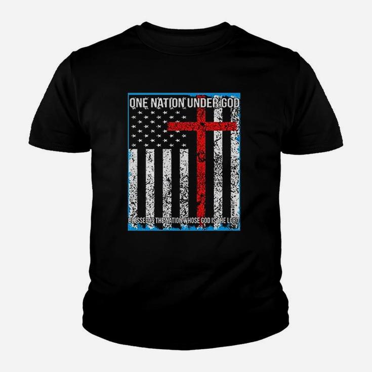 One Nation Under God With Flag Printed Youth T-shirt